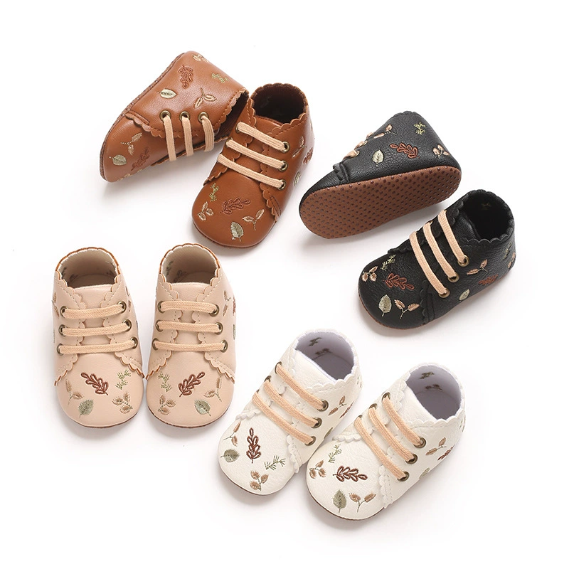 0-1 год ребенок весна и осень шнуровка плоская подошва верх PU принт мягкая подошва детская обувь