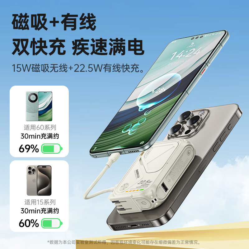 remax磁吸15W无线充电宝 自带AC墙插便携移动电源3C认证 可上飞机|undefined