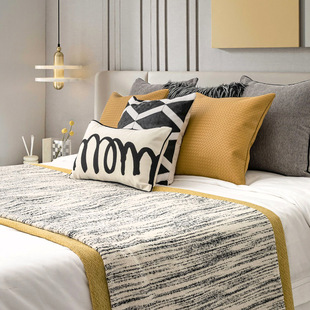 Modern Light Luxury Model Room Bed Flag Pillow Hotel Homestay Soft Bed Yellow Black White Blanket Bed Cushion