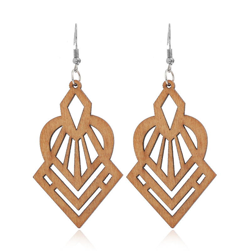 New Wooden Earrings Fashion Exaggerated Personality Hollow Geometric Coffee Color Wood Earrings Wholesale display picture 15