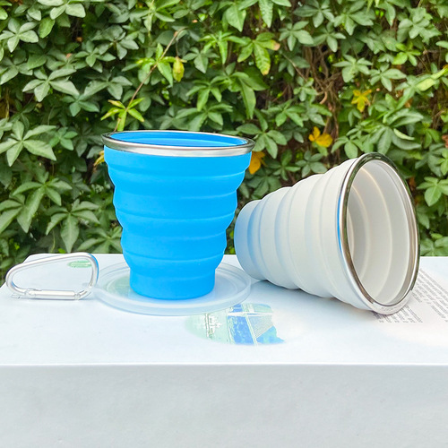 Outdoor stainless steel cup mouth portable mountain climbing buckle mouthwash folding cup environmentally friendly promotional gift silicone folding water cup