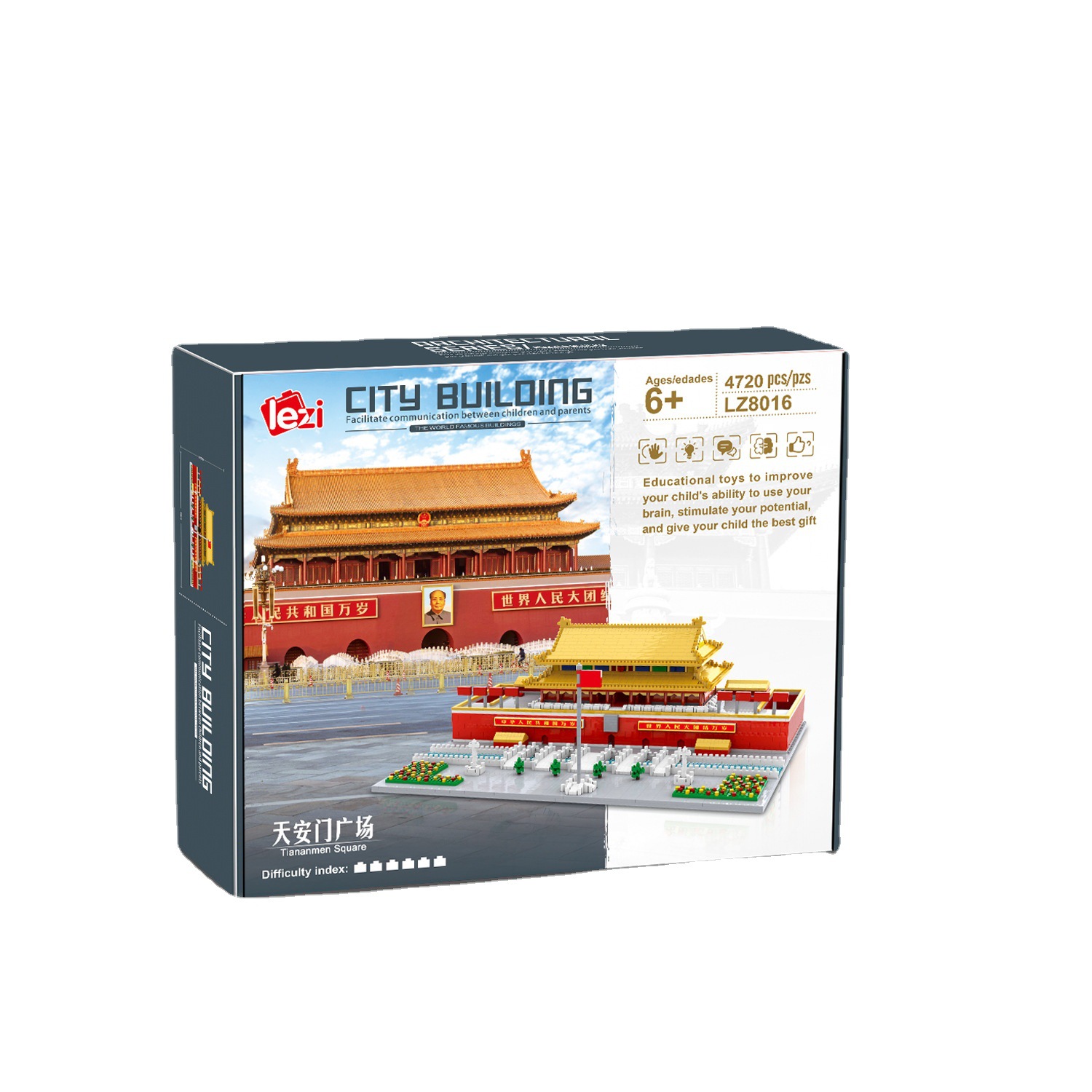 Grúa amarilla Torre Tiananmen diamante micro diamante partículas ensambladas serie de construcción modelo de alta dificultad bloques de construcción para adultos juguete