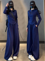 ファッションスーツ女性2025秋の新型半ファスナー立襟長袖ガーディアンは痩せたレジャー運動の2点セットが湿っている