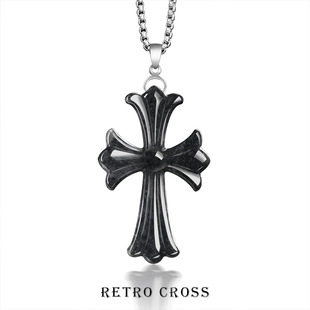 Natural Burmese A-Grade Jadeite Black Chicken Crown Heart Cross S925 Silver Jade Pendant Men's and Women's Fashion Necklace