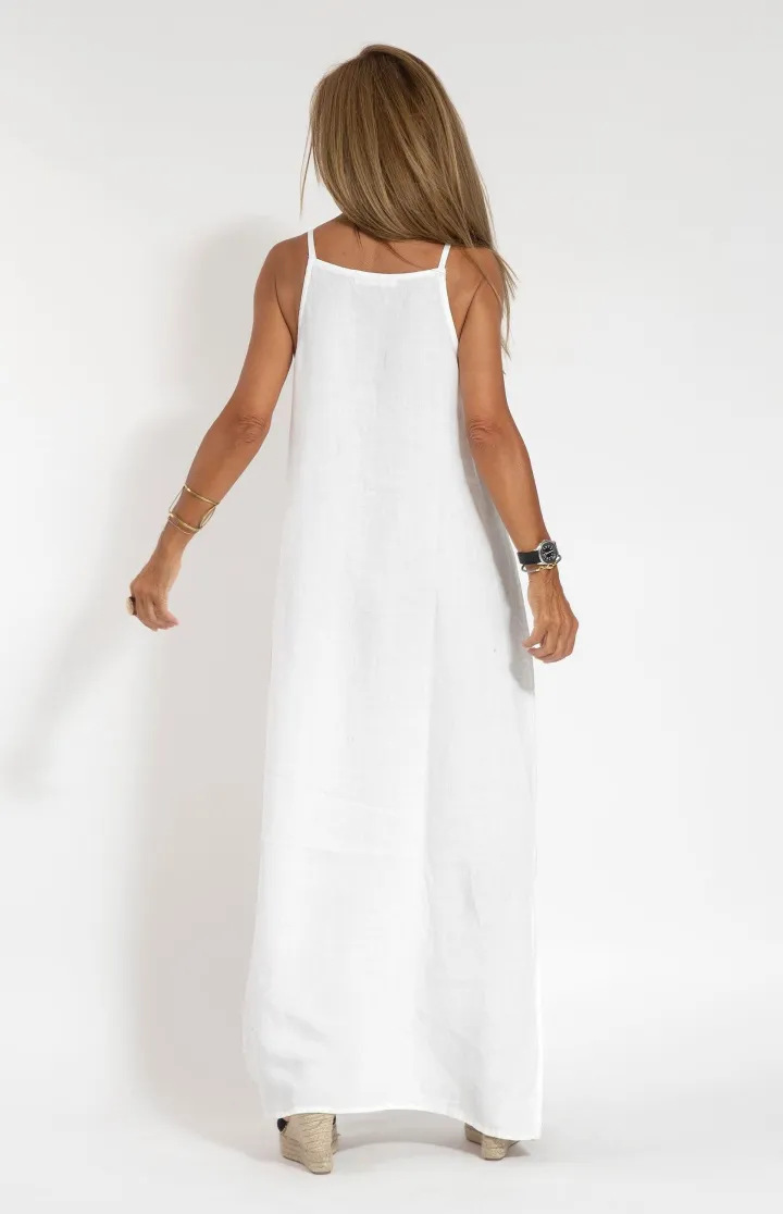 Women's Clothing Fashion Casual Cotton Linen Slit Suspender Dress_ecoleips.com