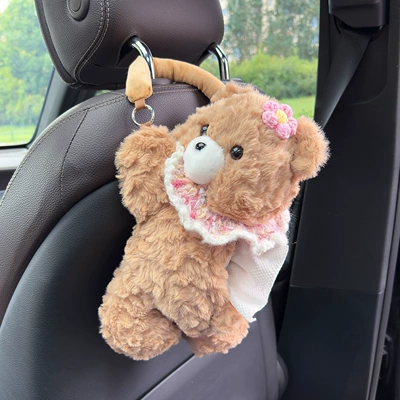 Doll Female Car Seat Back – Car tissue box/set - pink-flower-pink-scarf-khaki-bear-tissue-draw
