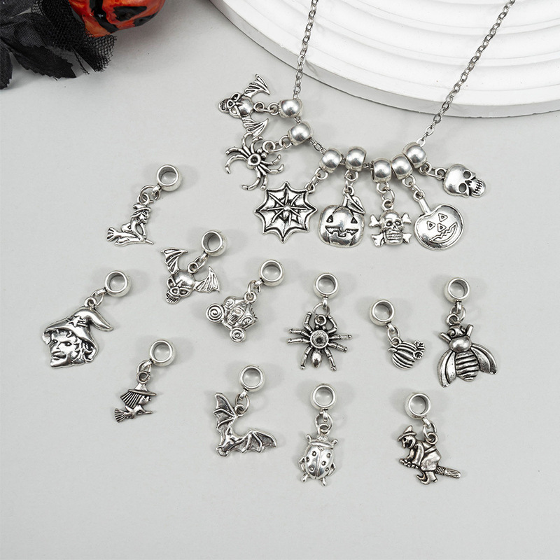 Halloween Bracelet Pendant Xizang Silver Skull Spider Wizard Pendant Bracelet Necklace DIY Jewelry Accessories