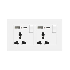 13A British Standard USB Socket Type G, 146 Model, Dual USB-C, British Style, Three-Socket Switch Plate with Ten Holes