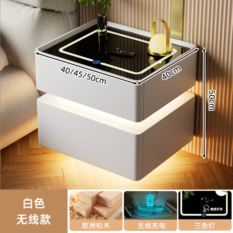 Mesa de cabezal inteligente con lámpara 2024 nuevo dormitorio de madera sólida lujoso y de alta calidad simple y moderno gabinete de almacenamiento junto a la cama