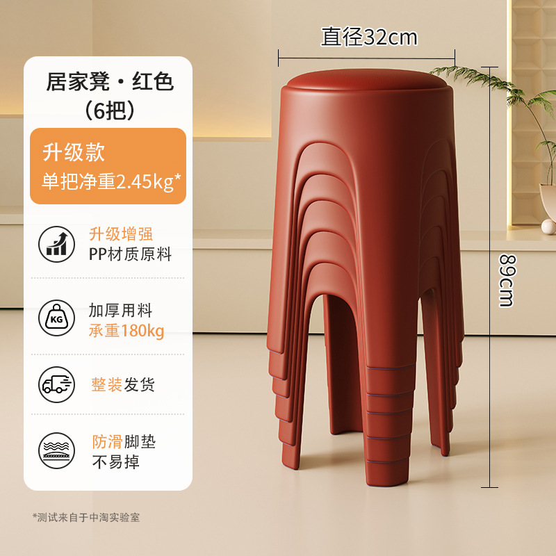 Los taburetes de plástico se pueden apilar para el hogar, taburetes redondos de crema de lujo ligero, mesa y silla de comedor de sala de estar, sillas de repuesto resistentes y duraderas