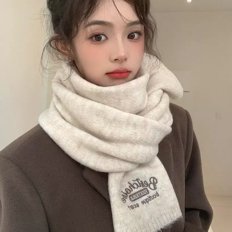 美拉德针织围巾女秋冬季2024新款韩版百搭高级感保暖学生咖色围脖