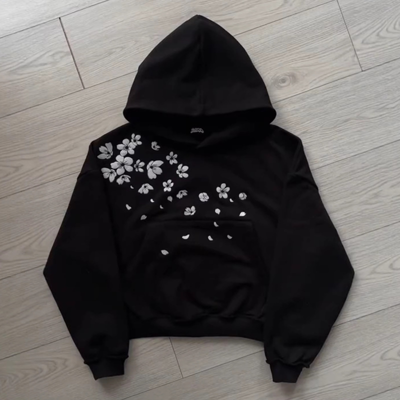 2026 New Street Fashion Cherry Blossom Embroidered Hooded Sweatshirt European and American Cross-Border Unisex Pullover Wholesale 2026 New Street Fashion Cherry Blossom Embroidered Hooded Sweatshirt European and American Cross-Border Unisex Pullover Wholesale
