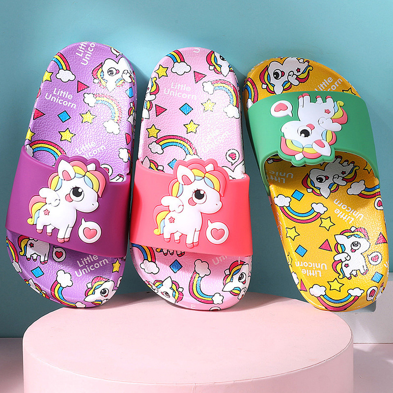 2025 New Children's Slippers Rainbow Pony Indoor Home Soft Sole Anti-Slip Girls Sandals Slippers Children's Home Shoes