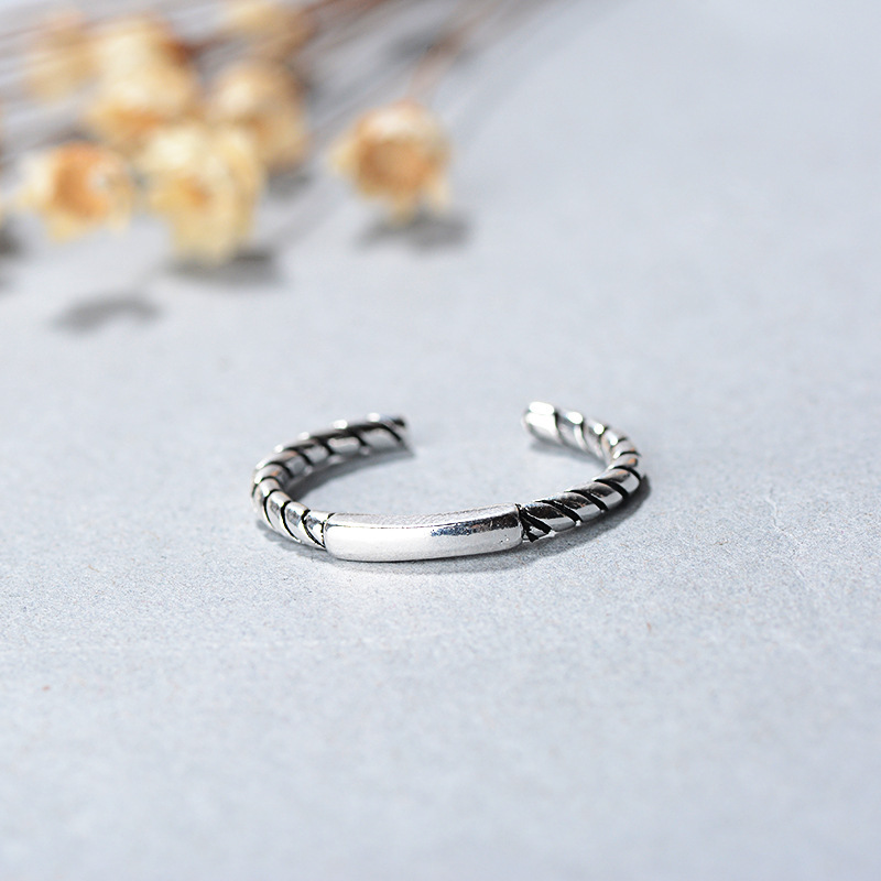 Ethnic style retro Thai silver smooth threaded open ring simple copper ring