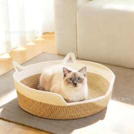 编织猫玩具篮猫窝收纳篮编织棉绳宠物幼犬狗玩具箱带把手玩具篮