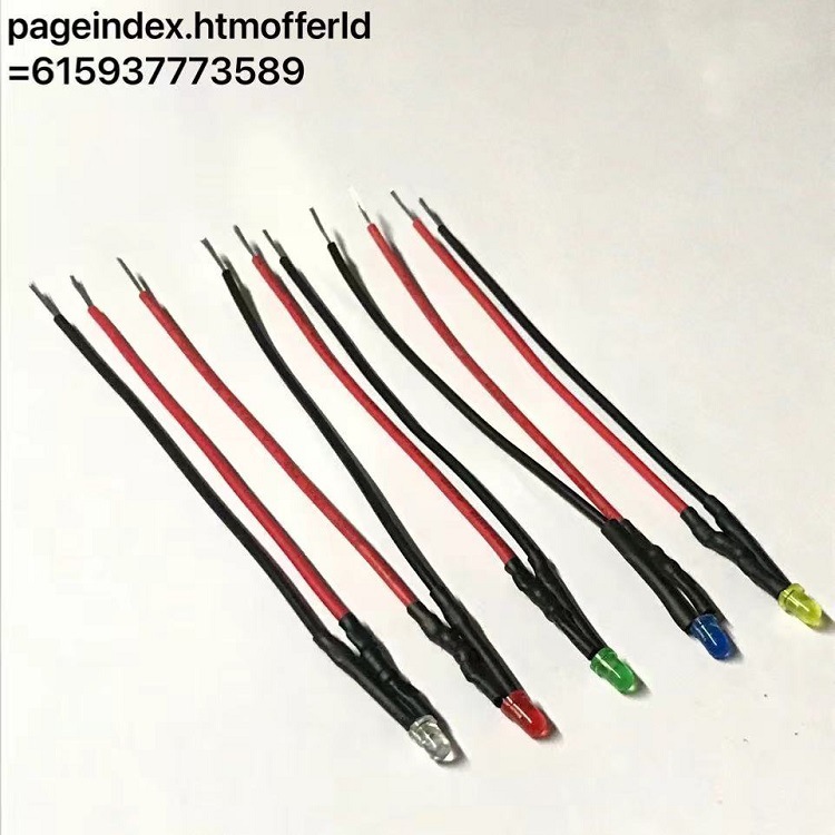 3mm灯珠带线f3LED灯珠发光二极管彩色发红黄蓝绿橙发光带线20CM