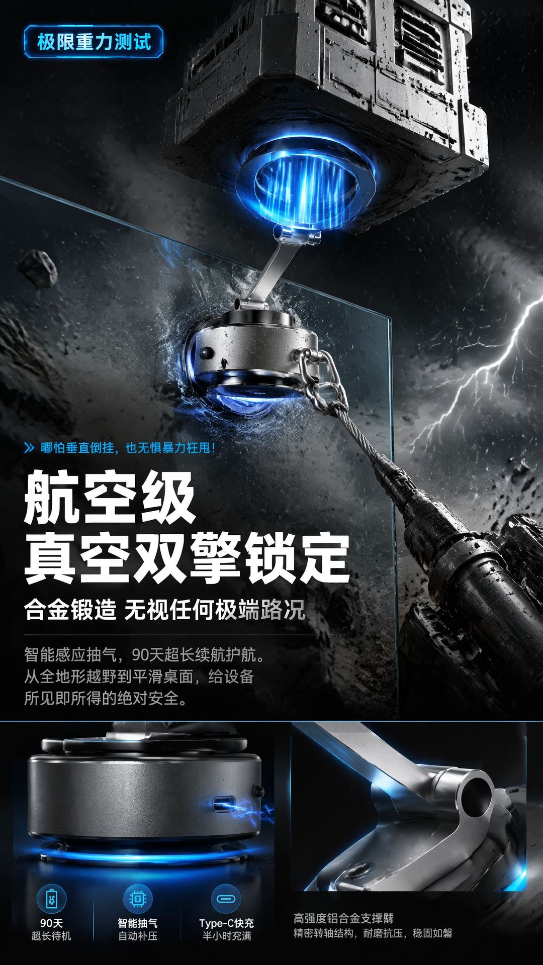 Vacuum electric suction new car phone holder, 360-degree rotating aluminum alloy magnetic car phone mount