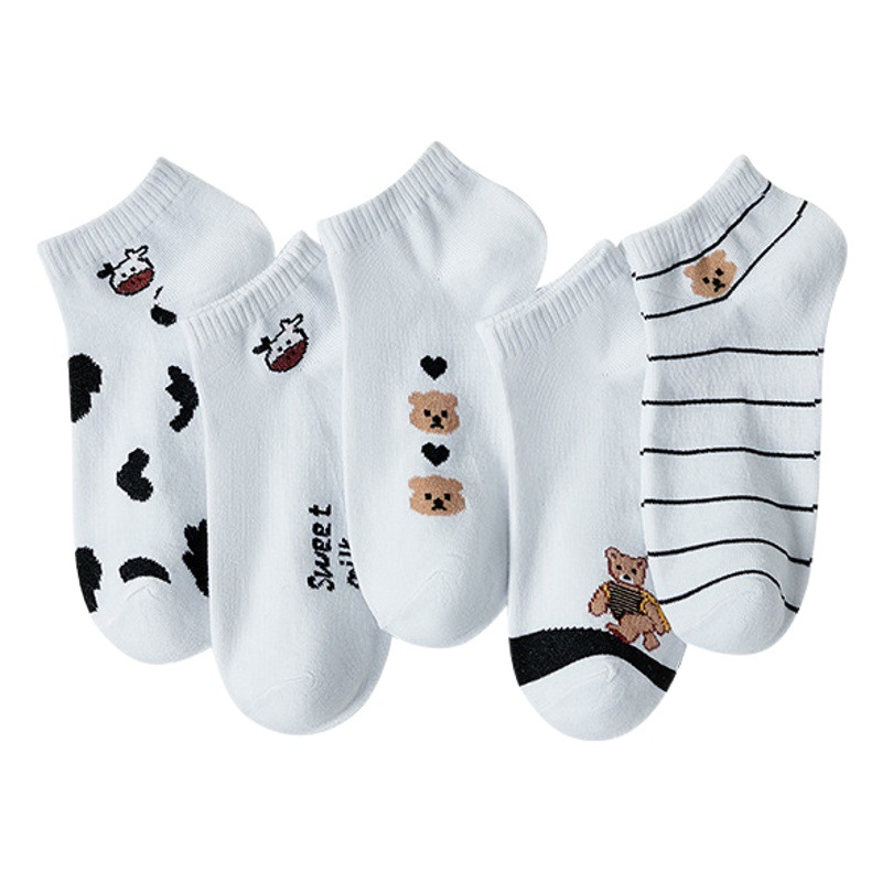 Calcetines blancos de dibujos animados minimalista chica oso calcetines al por mayor primavera y otoño japonés barco de moda Calcetines calcetines de las mujeres suministro