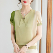 2025新款妈妈夏装冰丝短袖T恤中老年女洋气宽松上衣针织小衫套装