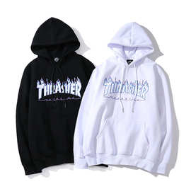 2025新款18-25青少年欧美潮牌冰火 火焰时尚打印男女连帽时尚运动