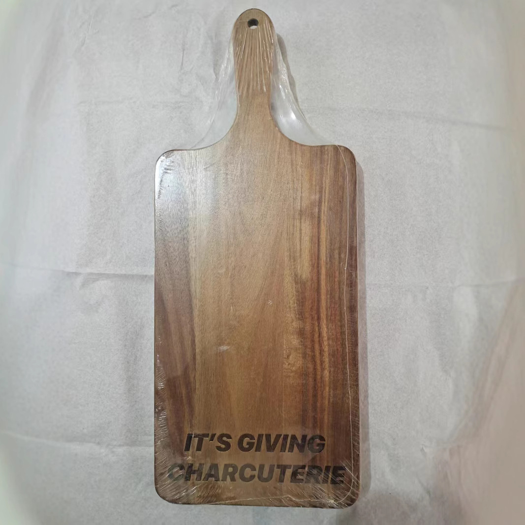 Transfronteriza Acacia madera tablero de corte de verduras con mango tablero de corte de madera sólida tablero de corte de telómeros portátiles de dos caras pequeños tablero de corte