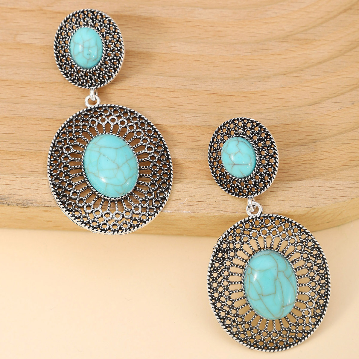 Europa y América bohemia estilo retro aretes turquesa bordilla pendientes de estilo minoría personalidad temperamento aretes