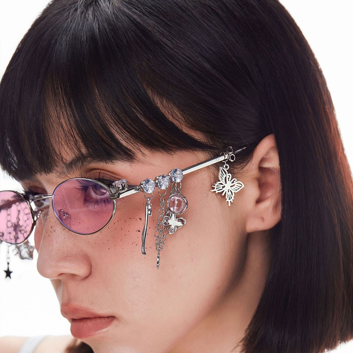 2025 nueva personalidad dulce y cool marco de gafas chica picante pequeña flor de cerezo con estrellas diamantes marco elíptico conjunto de tarjetas japonés