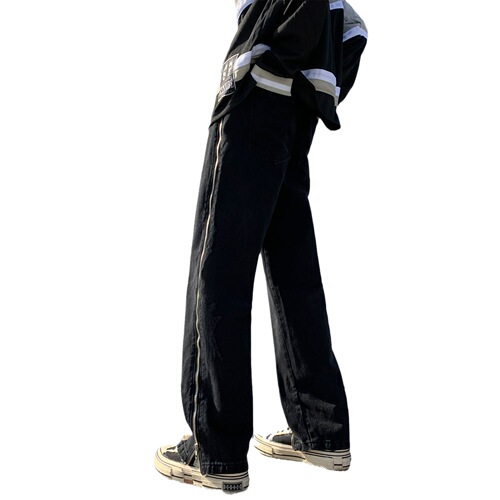 Men's Summer Thin Yellow Clay Color Zipper Design High-Waisted Wide Leg American Street Style Loose Straight Leg Pants