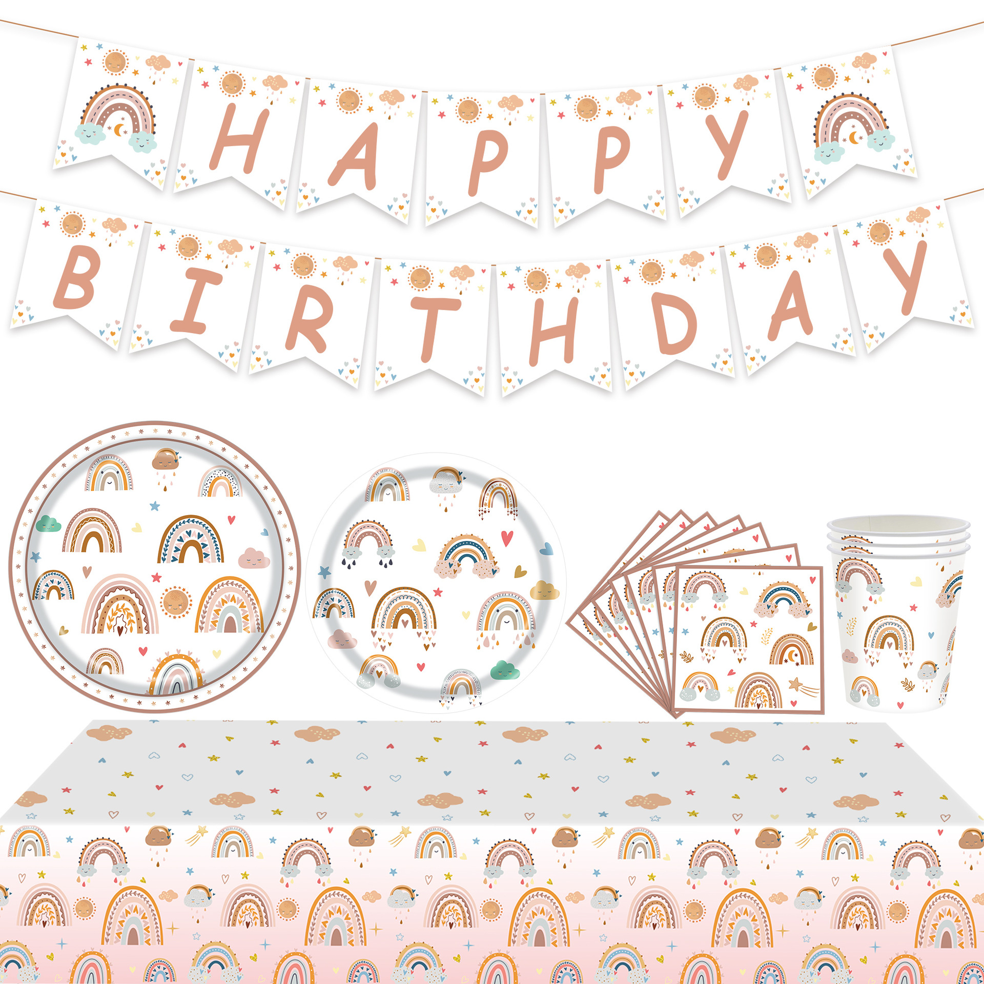 40g Weight Tableware Event & Party Supplies Party Occasion Paper Material Birthday Rainbow Paper Party Tableware