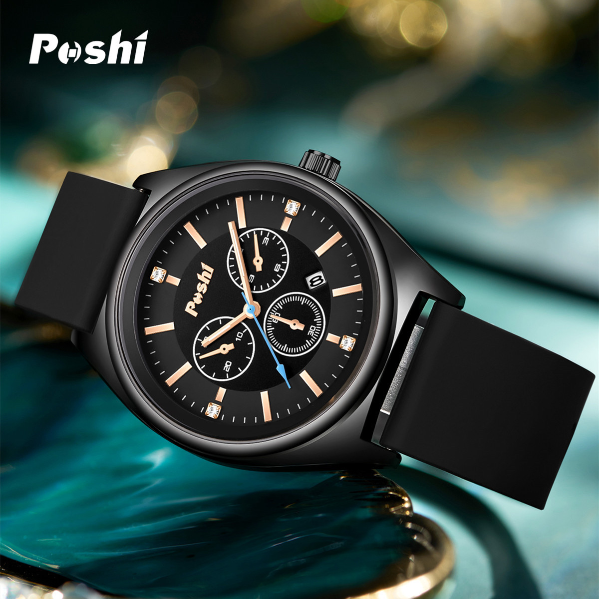 Reloj POSHI para mujer, transmisión en vivo transfronteriza, moda WATCH, calendario de cinta de silicona impermeable, reloj de cuarzo