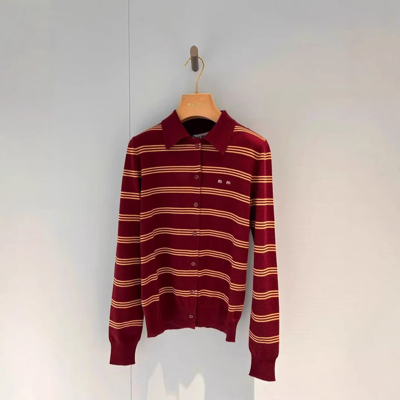 26 Early Spring New Style Nanyou High-Quality mm Striped Turn-Down Collar Commuter Casual Polo Knitted Cardigan Early Spring Exquisite Top