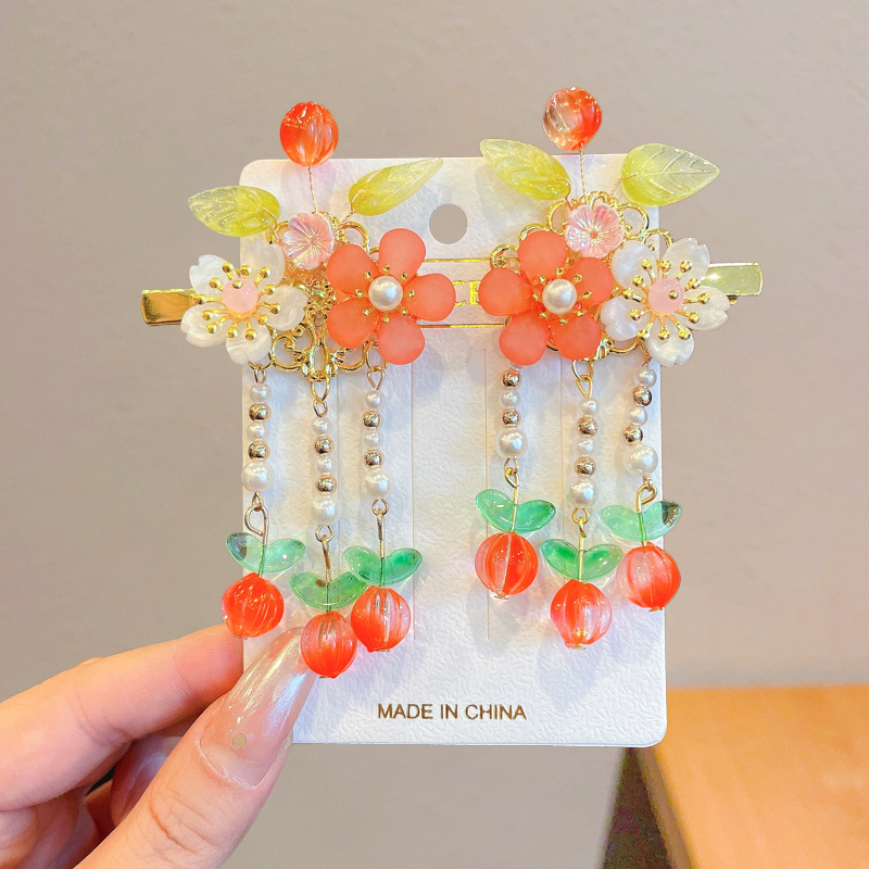 China estilo antiguo tocado de niños super hadas flores perlas clips frillones vestidos antiguos accesorios clips para el pelo