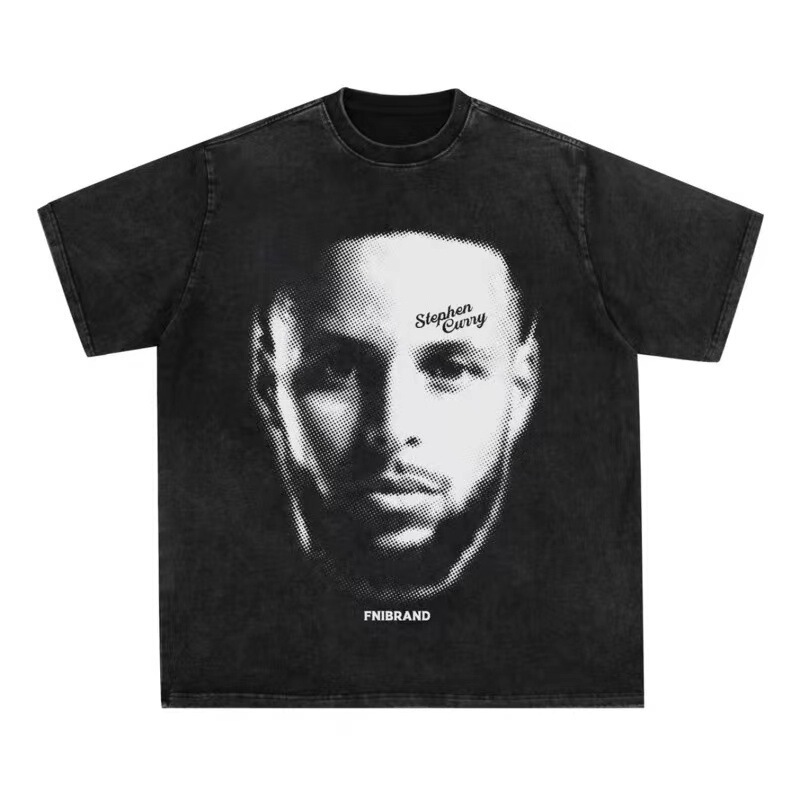 American new printed Warriors Stephen Curry top retro short sleeve neckline men's NBA star short sleeve