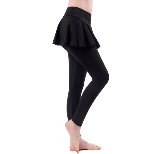 Cross-border anti-transparent yoga pants for women, two-piece high-waisted leg-lifting tight sweat exercise pleated fitness skirt