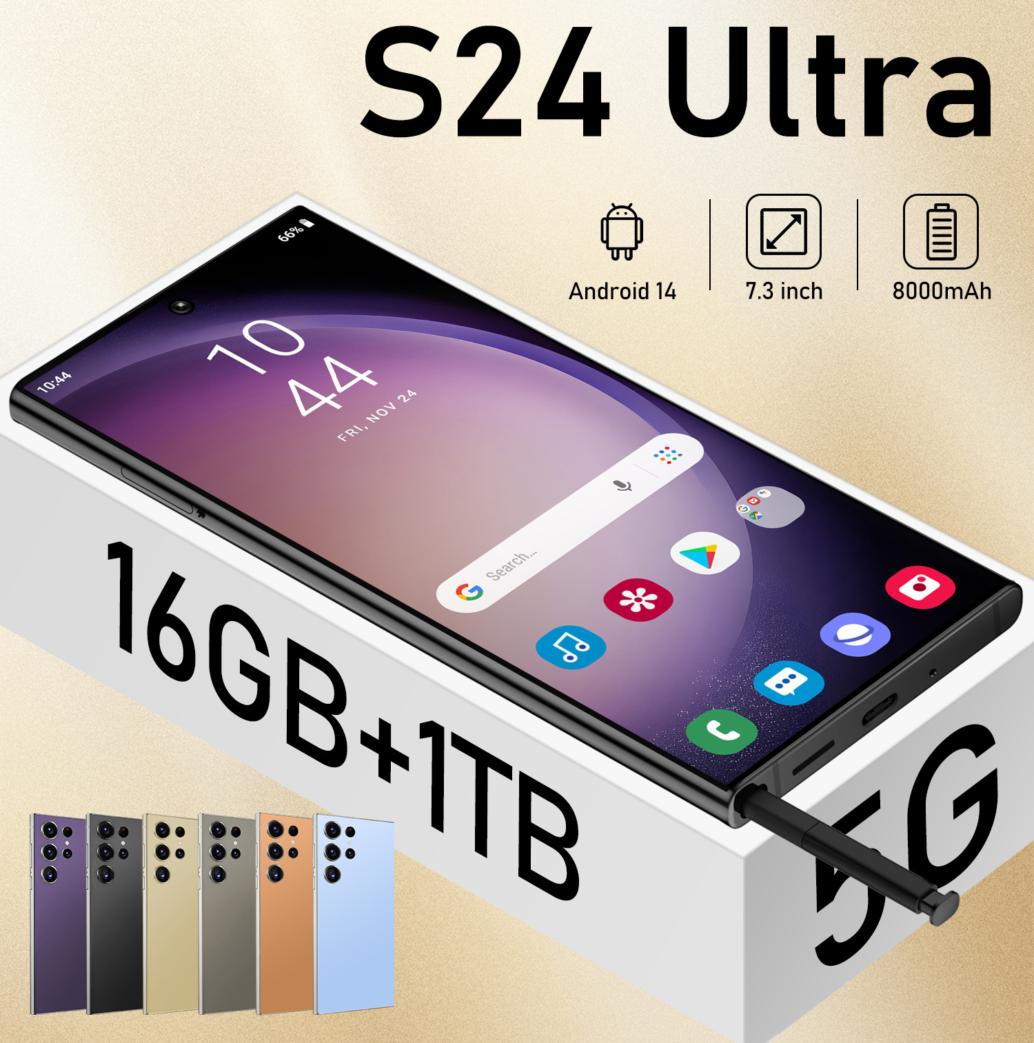Smartphone S24, Android, 3‑inch wide screen, official flagship