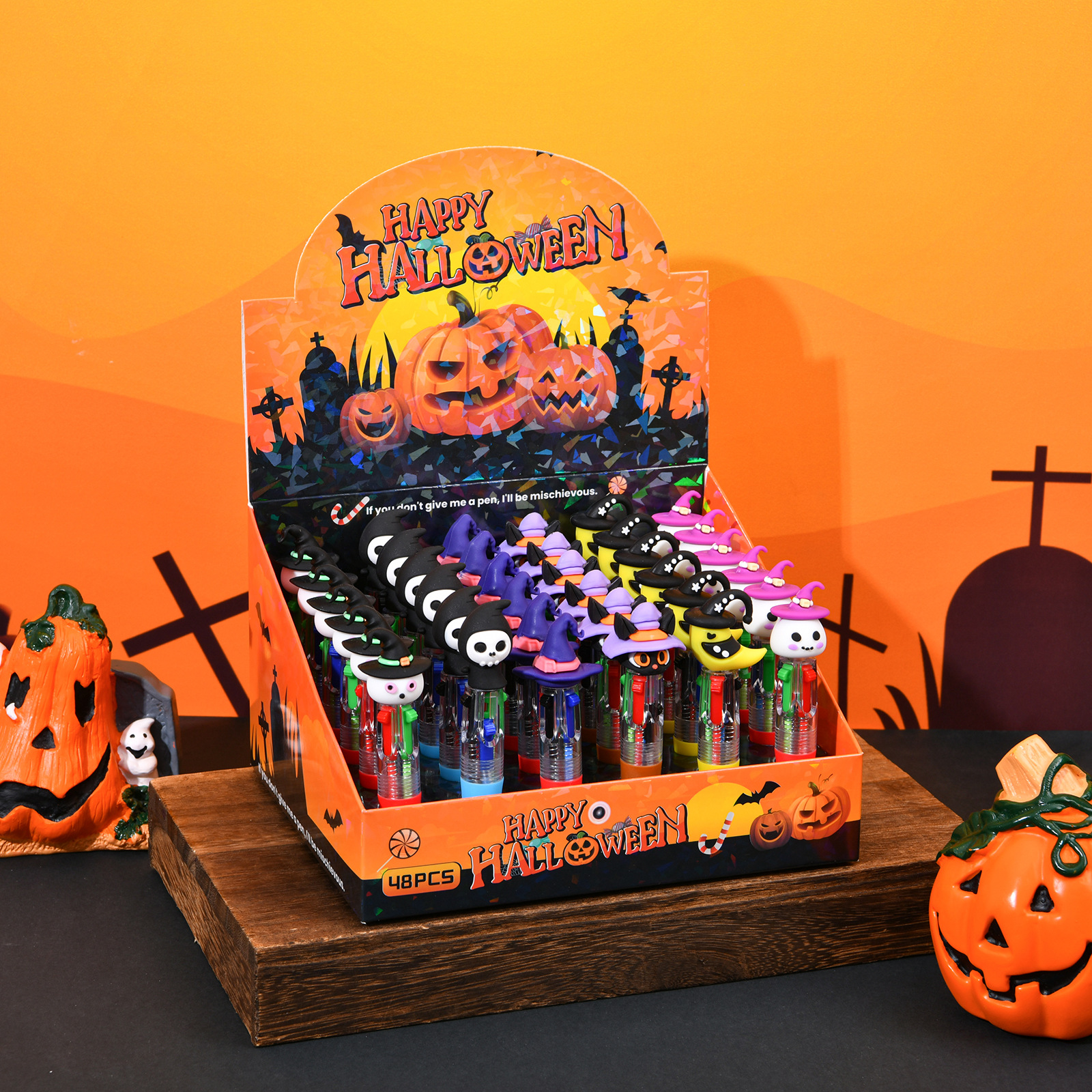 Ventas transfronterizas calientes de Halloween bolígrafo de cuatro colores mini serie de dibujos animados lindos bolígrafo de color para estudiantes papelería bolígrafo de regalo