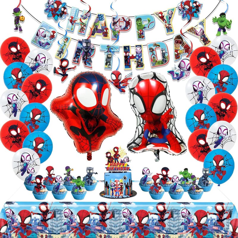 Spider-Man and His Amazing Friends Theme Party Decoration Birthday Flag Cake Insert Balloon Spider-Man and His Amazing Friends Theme Party Decoration Birthday Flag Cake Insert Balloon