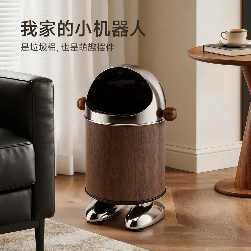 Large-capacity trash can for bedroom, kitchen, study, light luxury home use, wholesale leather trash bin with wheels for living room Large-capacity trash can for bedroom, kitchen, study, light luxury home use, wholesale leather trash bin with wheels for living room