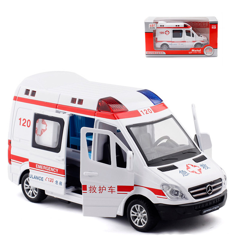 (Boxed) Jiaye 1:32 ambulance fire Special Police van alloy car model sound and light pull back 32463