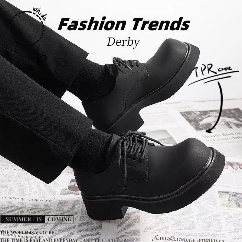 Derby Shoes Men's 2025 Spring New Large-Toe Thick-Soled Hong Kong Style Niche Trendy Casual Leather Shoes Men's Work Shoes Trend Derby Shoes Men's 2025 Spring New Large-Toe Thick-Soled Hong Kong Style Niche Trendy Casual Leather Shoes Men's Work Shoes Trend