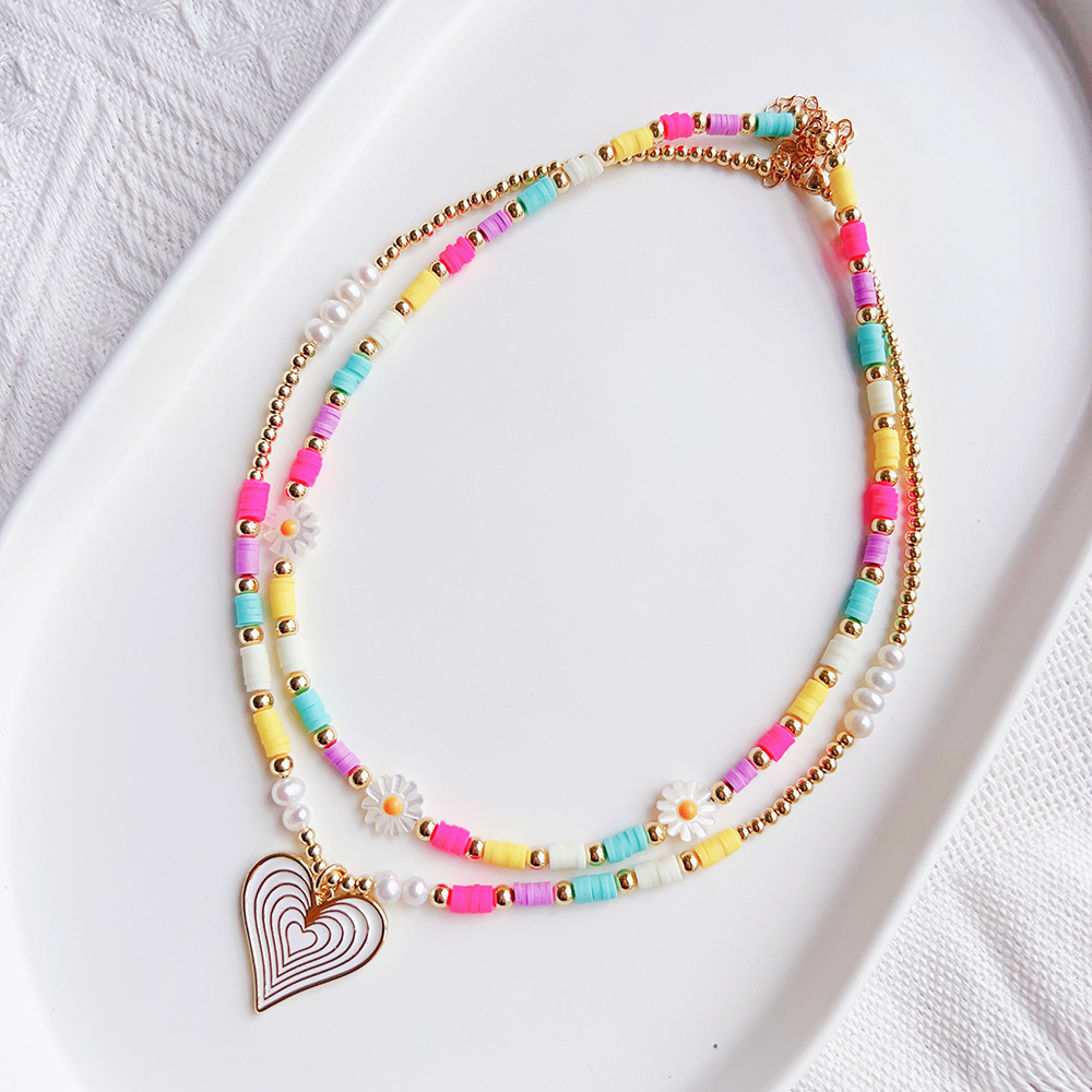 12g Weight Pendant Necklace Classification 1 Piece Quantity Daily Occasion Natural Freshwater Pearl, soft clay Material Heart Shape Pattern Women'S Gender Beaded Design Fashion Style Fashion Heart Shape Natural Freshwater Pearl Soft Clay Beaded Women's Pendant Necklace 9