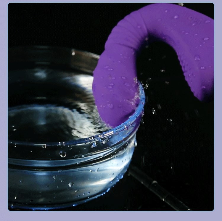 Remote-Controlled Rechargeable Double-Ended Silicone Dildo, Purple Ribbed Design — detail image 6