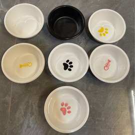 现货宠物陶瓷碗简约风小号食碗双碗水盆宽边可配架子猫碗猫咪食盆