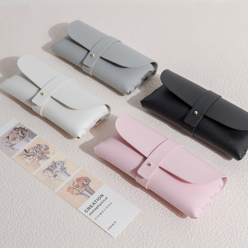Retro Literary Simple Glasses Bag Soft Leather Glasses Case Ins Girl Portable Sunglasses Bag Cosmetics Bag Anti-Pressure