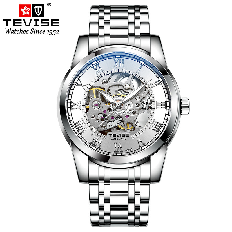 TEVISE nueva correa de acero resistente al agua reloj automático de los hombres de negocios simple reloj mecánico simple luminoso