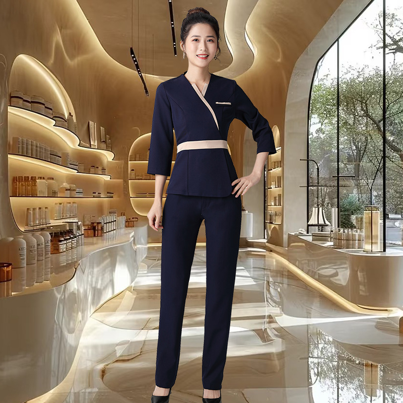 美容院前台连衣裙夏装高端美容师皮肤管理工作服纹绣师透气套装