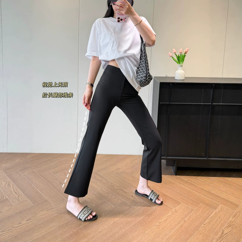 Thin High-Elastic Flared Cropped Black Pants, Casual and Versatile Flared Pants 0613F06 Thin High-Elastic Flared Cropped Black Pants, Casual and Versatile Flared Pants 0613F06