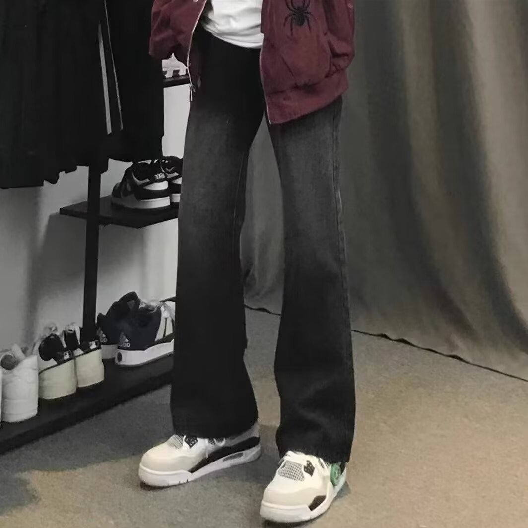 Negro recto 2024 primavera y otoño nuevo estilo americano calle alta suelta pantalones largos casuales marca de moda jeans para hombres