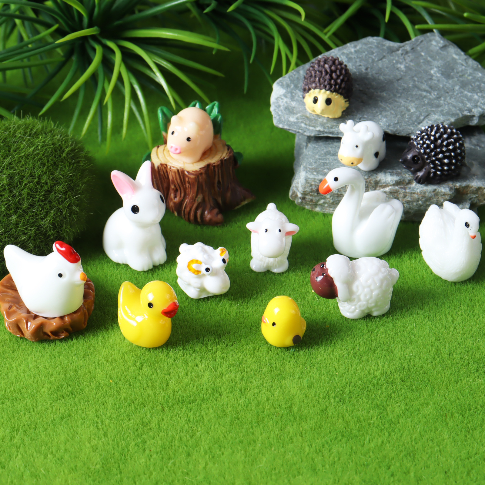 创意可爱小动物小黄鸭子小绵羊公仔装饰品微缩迷你小摆件