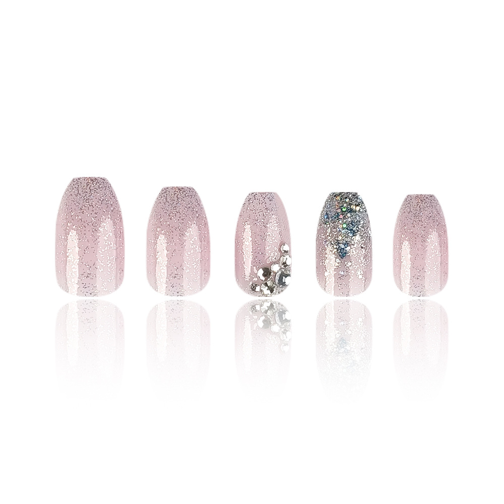 Ventas transfronterizas en caliente de color blanco de polvo de diamante de brillo de manicure ligero lujoso exquisito viento desgaste de uñas 24 piezas de parche de uñas